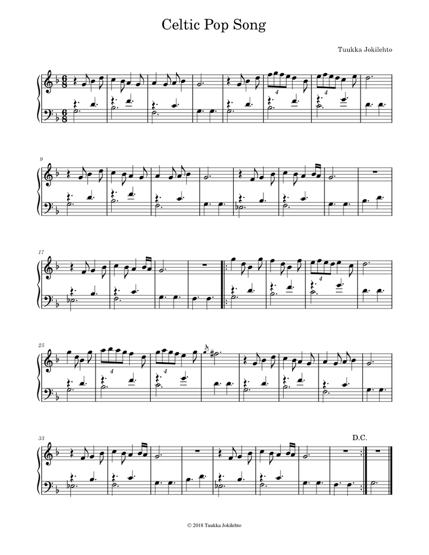 Celtic Pop Song sheet music for Piano download free in PDF or MIDI