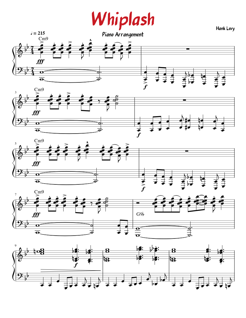 Whiplash Sheet music for Piano | Download free in PDF or MIDI