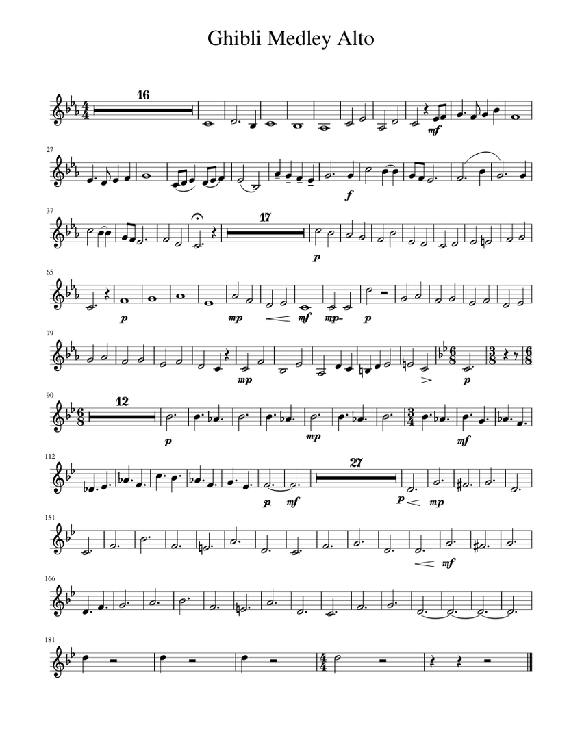 Ghibli Medley Alto Sheet music for Alto (Solo) | Musescore.com