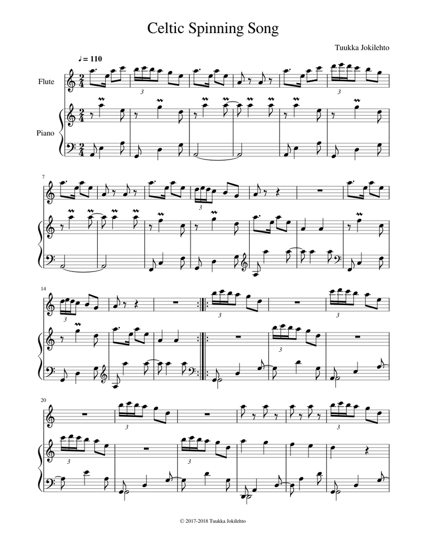 Celtic Spinning Song Flute And Piano Sheet Music For Flute Piano