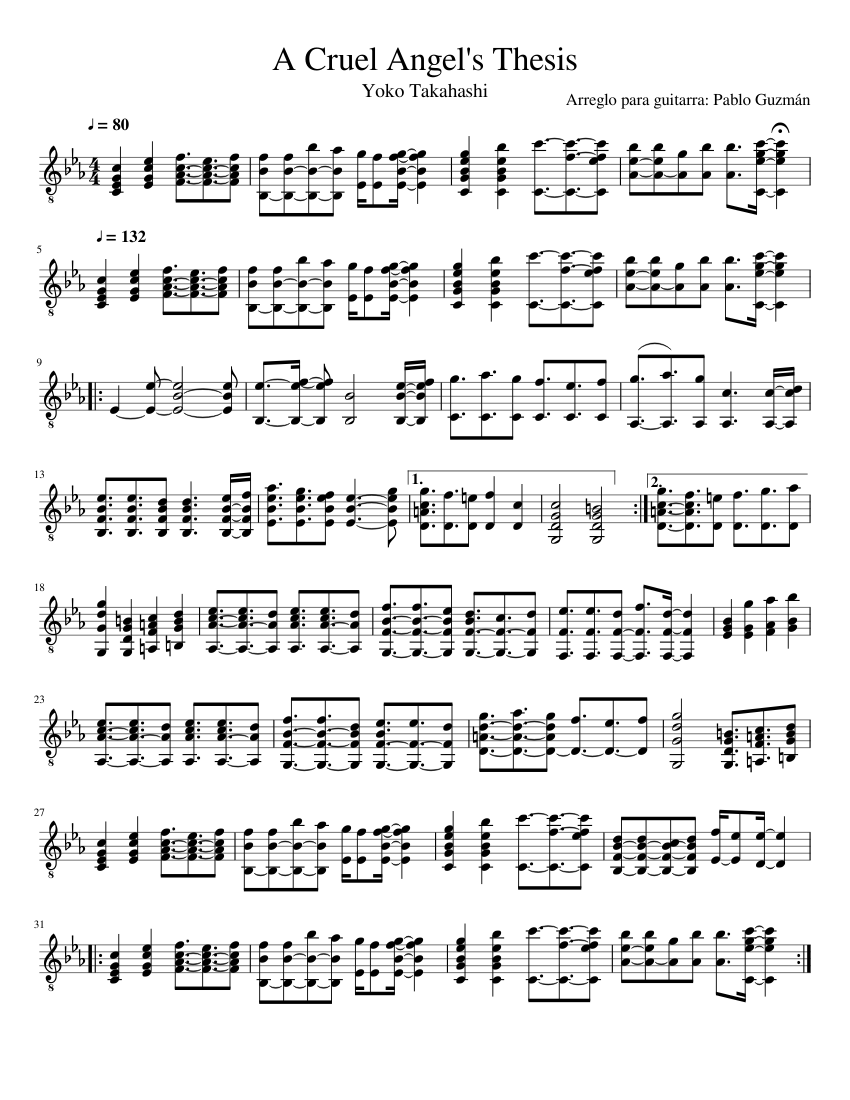 a cruel angel's thesis electric guitar tab