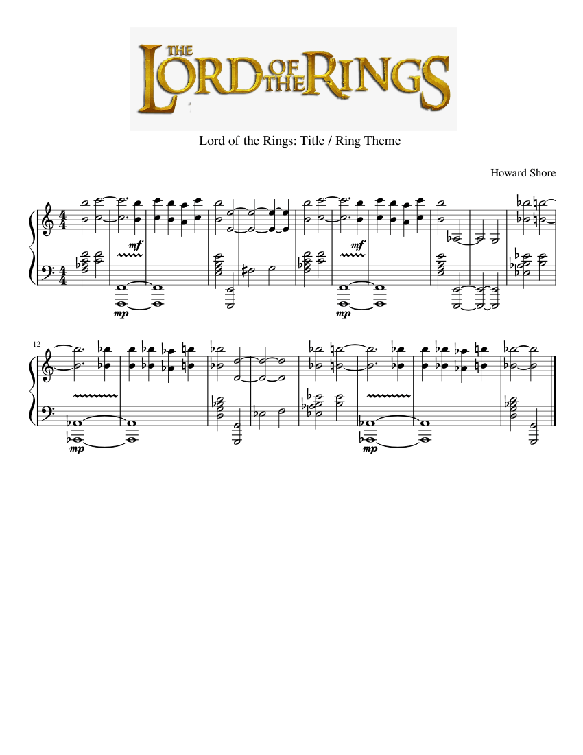 Lord of the Rings Theme Sheet music for Piano (Solo)