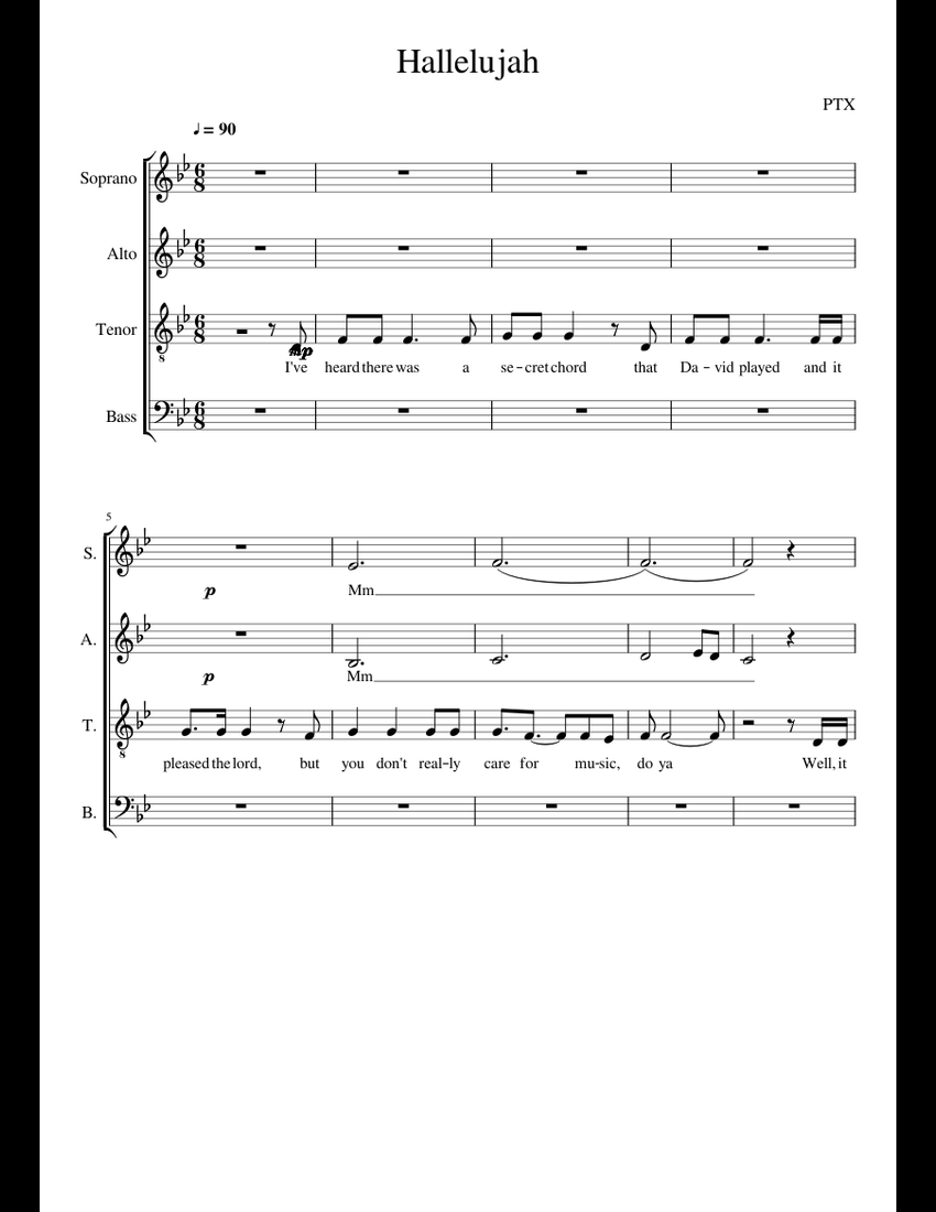 Hallelujah sheet music for Piano download free in PDF or MIDI