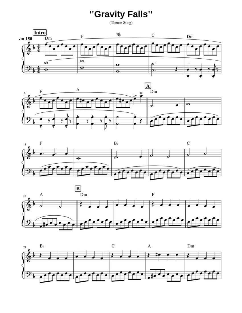 Gravity Falls Theme Song Sheet music for Piano (Solo) | Musescore.com