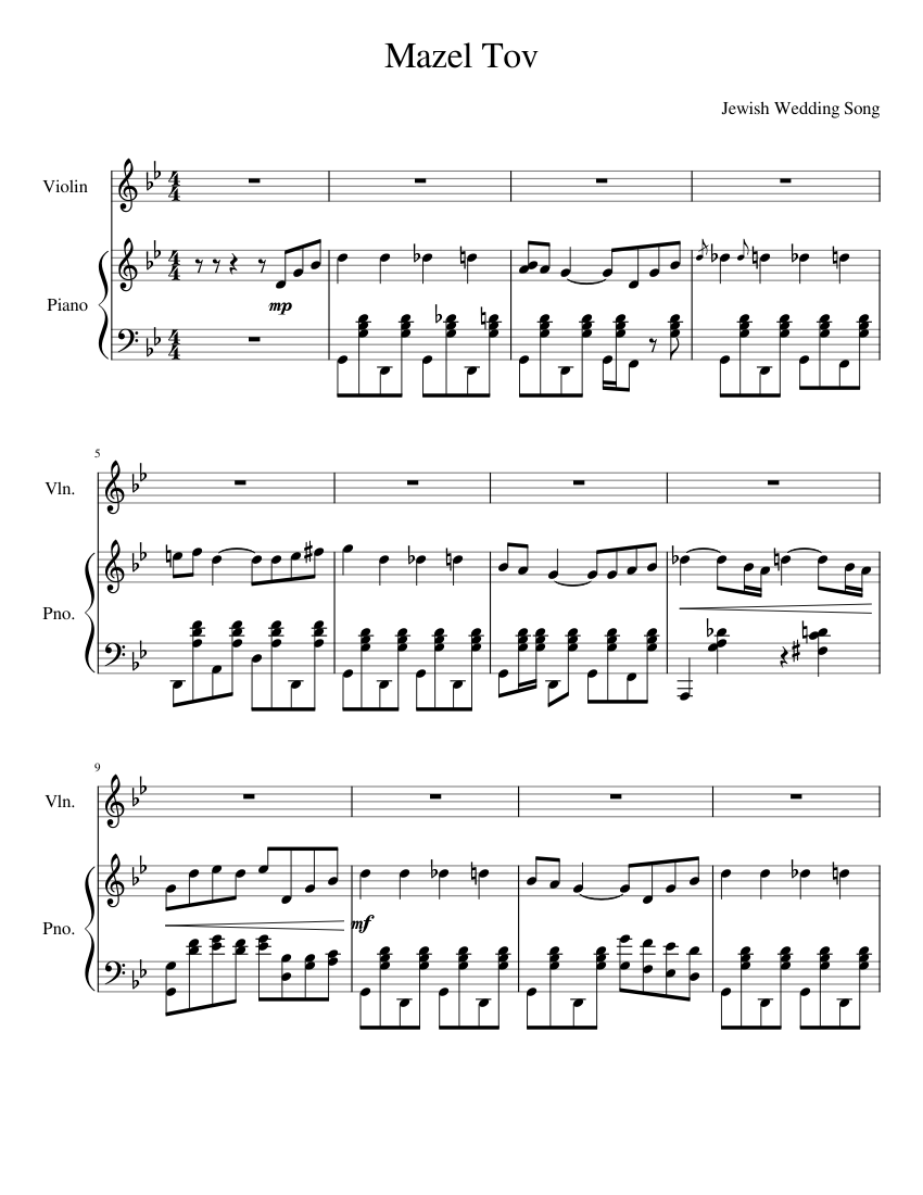 Mazel Tov Sheet music for Violin, Piano Download free in PDF or MIDI
