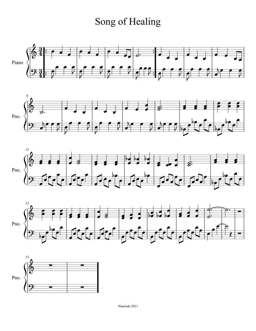 Song of Healing sheet music download free in PDF or MIDI