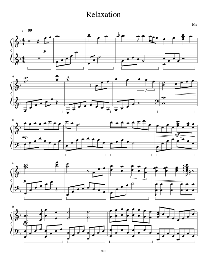 Relaxation sheet music for Piano download free in PDF or MIDI