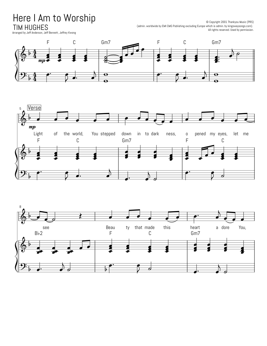 Here I Am to Worship sheet music download free in PDF or MIDI