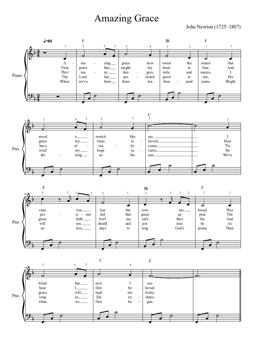 Amazing Grace easy Piano Sheet Music Download Free In PDF Or MIDI