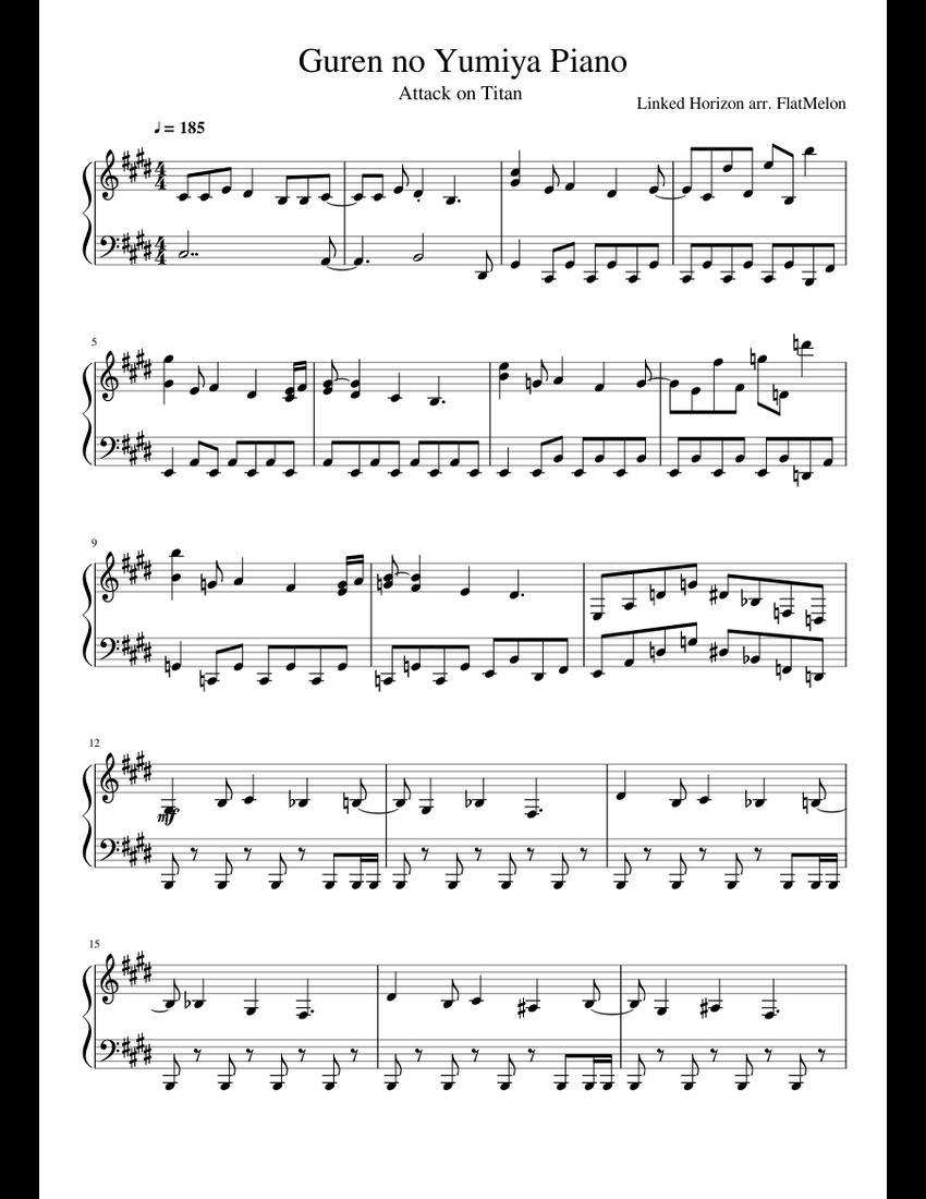 Attack on Titan- Guren no Yumiya (Medium Piano) sheet music for Piano