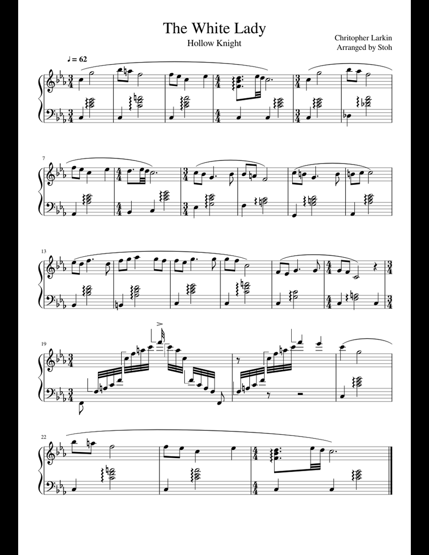 Hollow Knight - The White Lady sheet music for Piano download free in ...