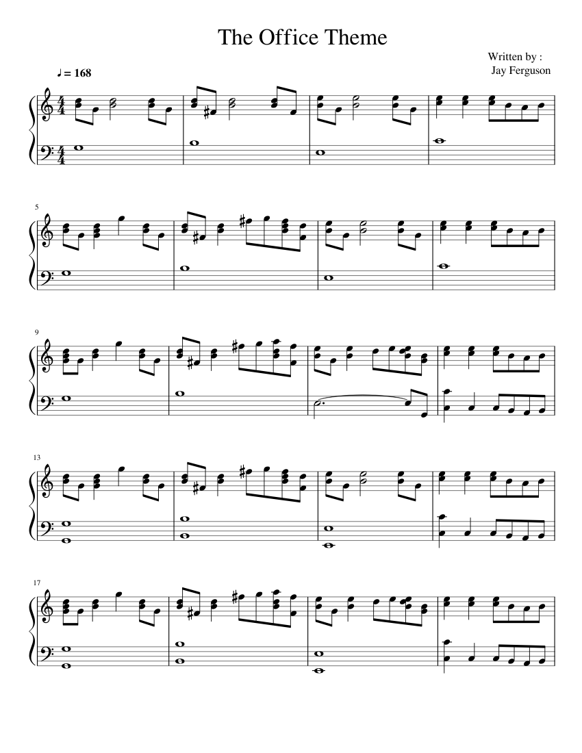 The Office Theme sheet music for Piano download free in PDF or MIDI