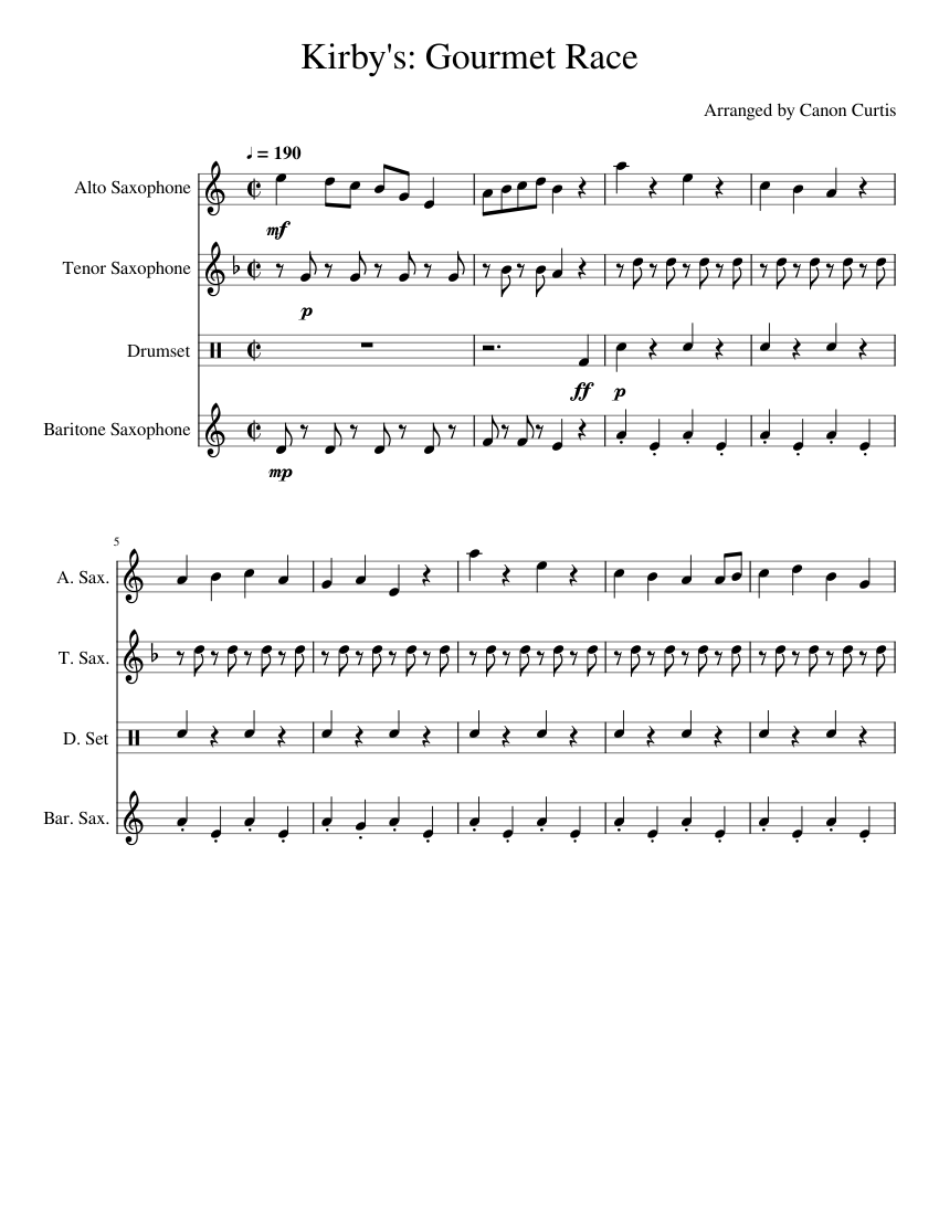Kirby's: Gourmet Race Sheet music for Alto Saxophone, Tenor Saxophone ...