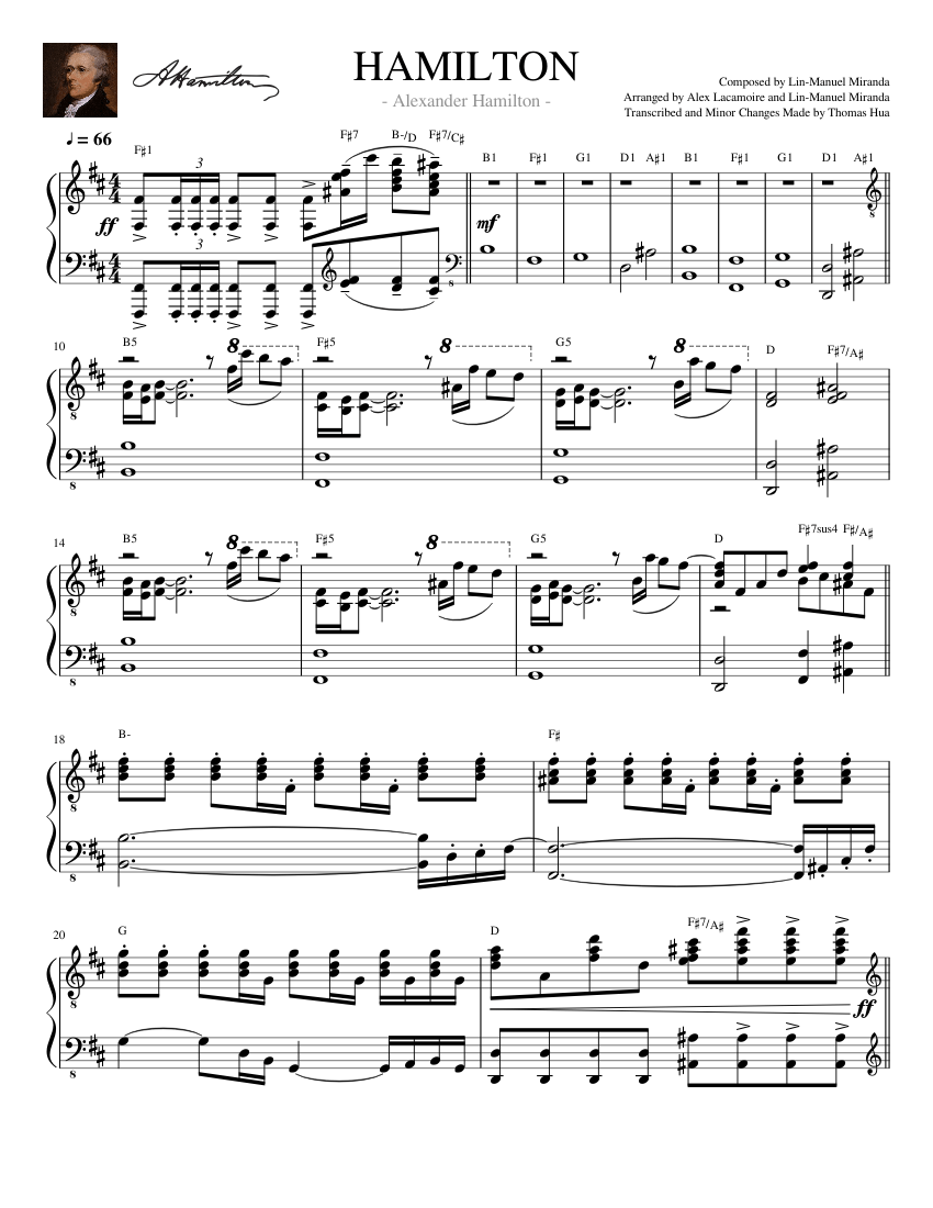 Alexander Hamilton Sheet music for Piano | Download free ...
