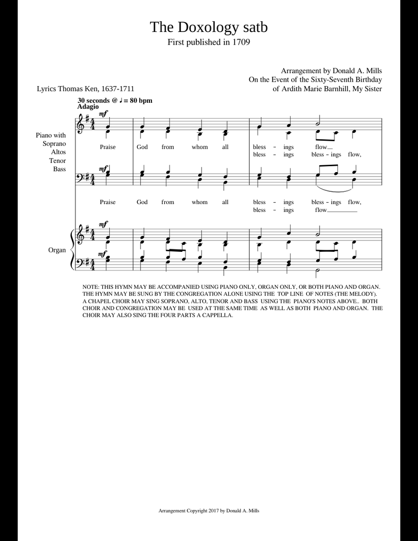 The Doxology, satb sheet music for Piano, Organ download free in PDF or ...