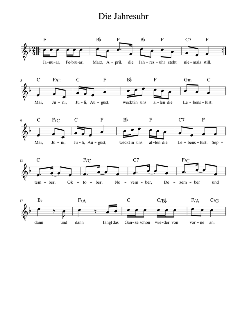 Die Jahresuhr F Dur Sheet music for Guitar (Solo) | Musescore.com
