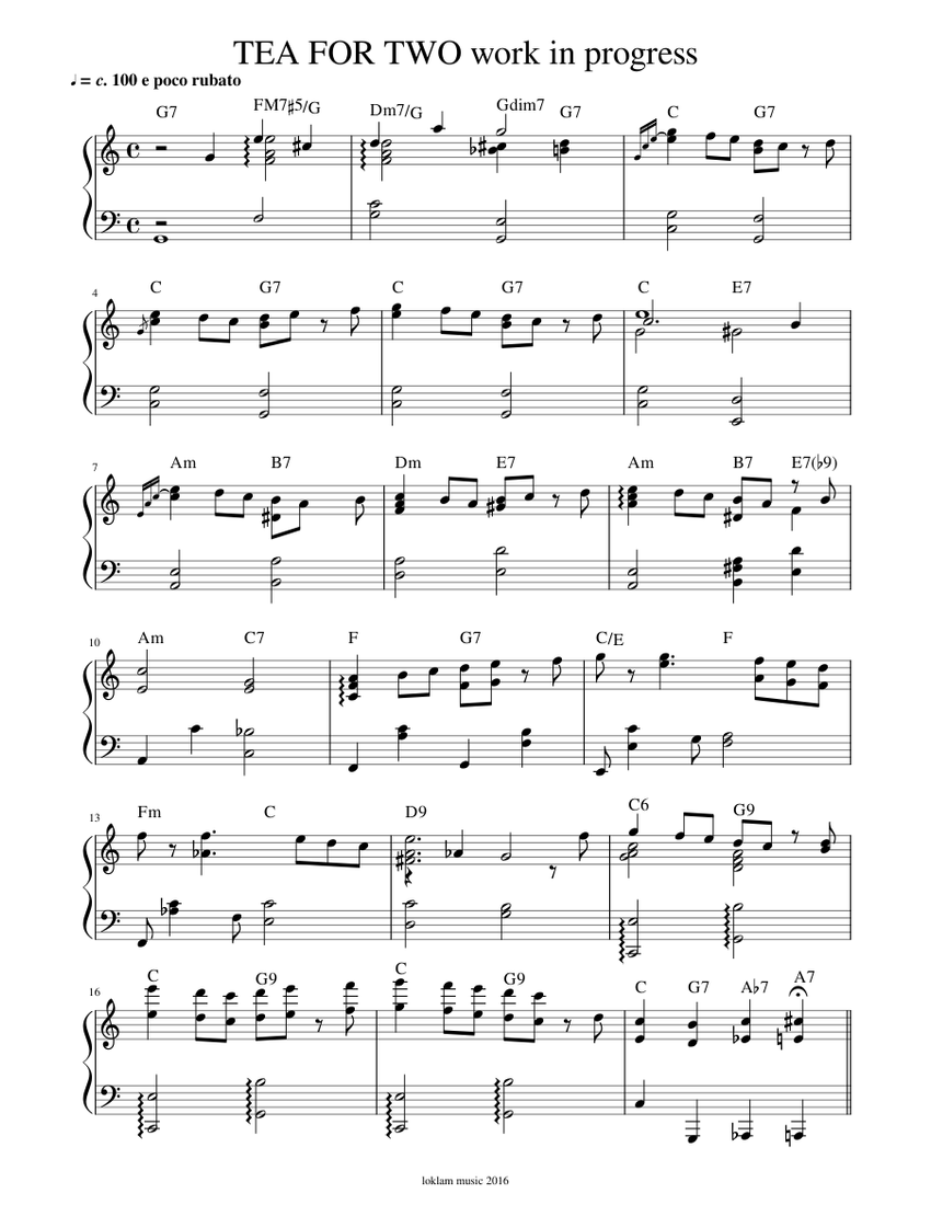 TEA FOR TWO work in progress Sheet music for Piano Download free in