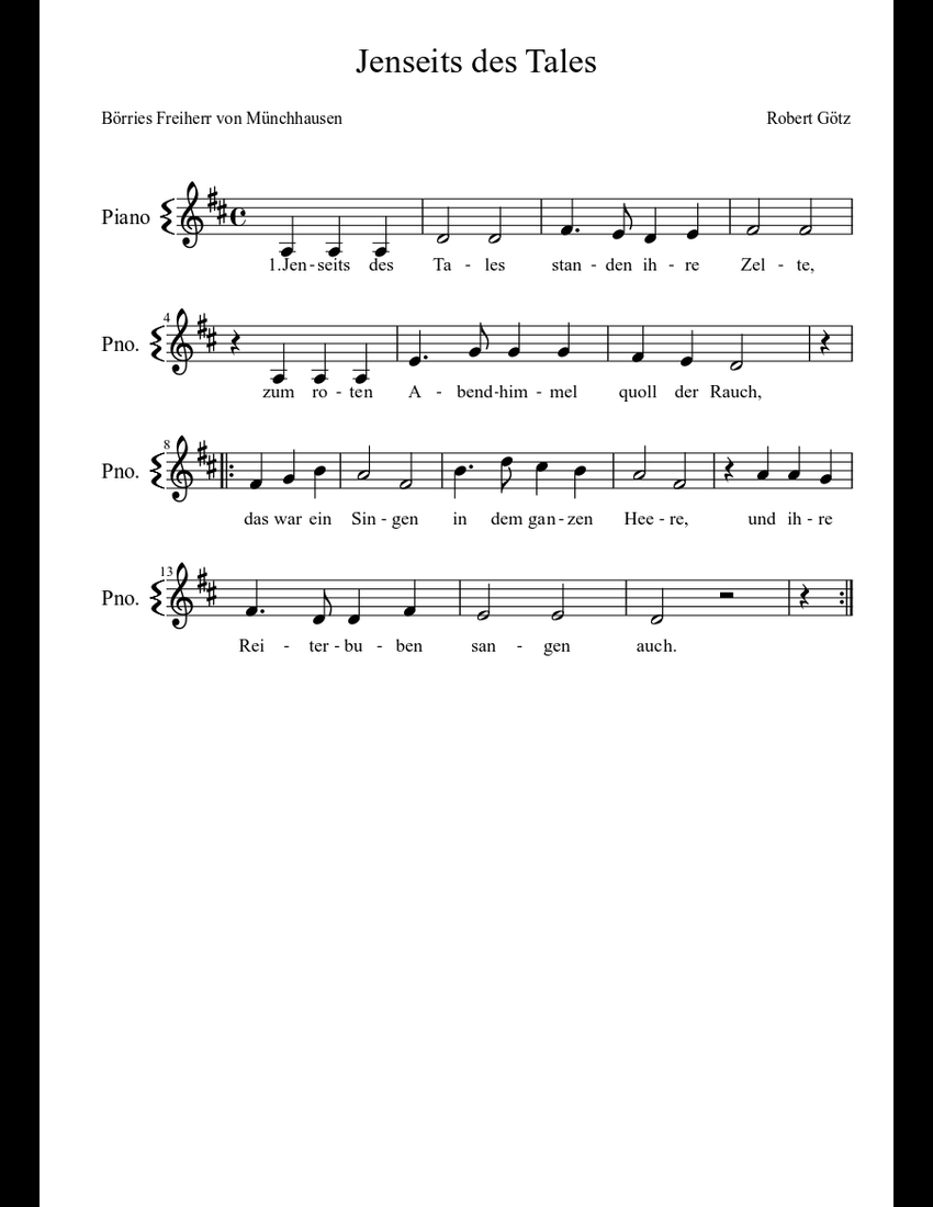 Jenseits des Tales sheet music download free in PDF or MIDI