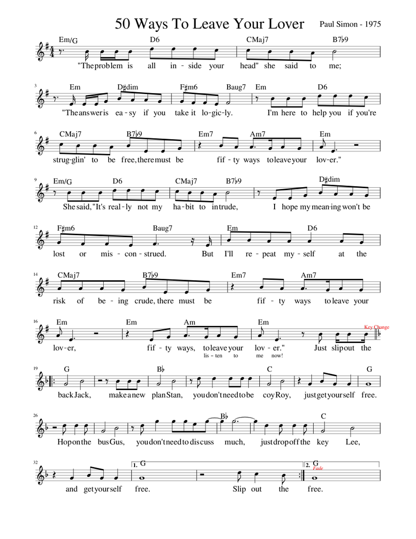 50 ways to leave your lover sheet music for piano download free in