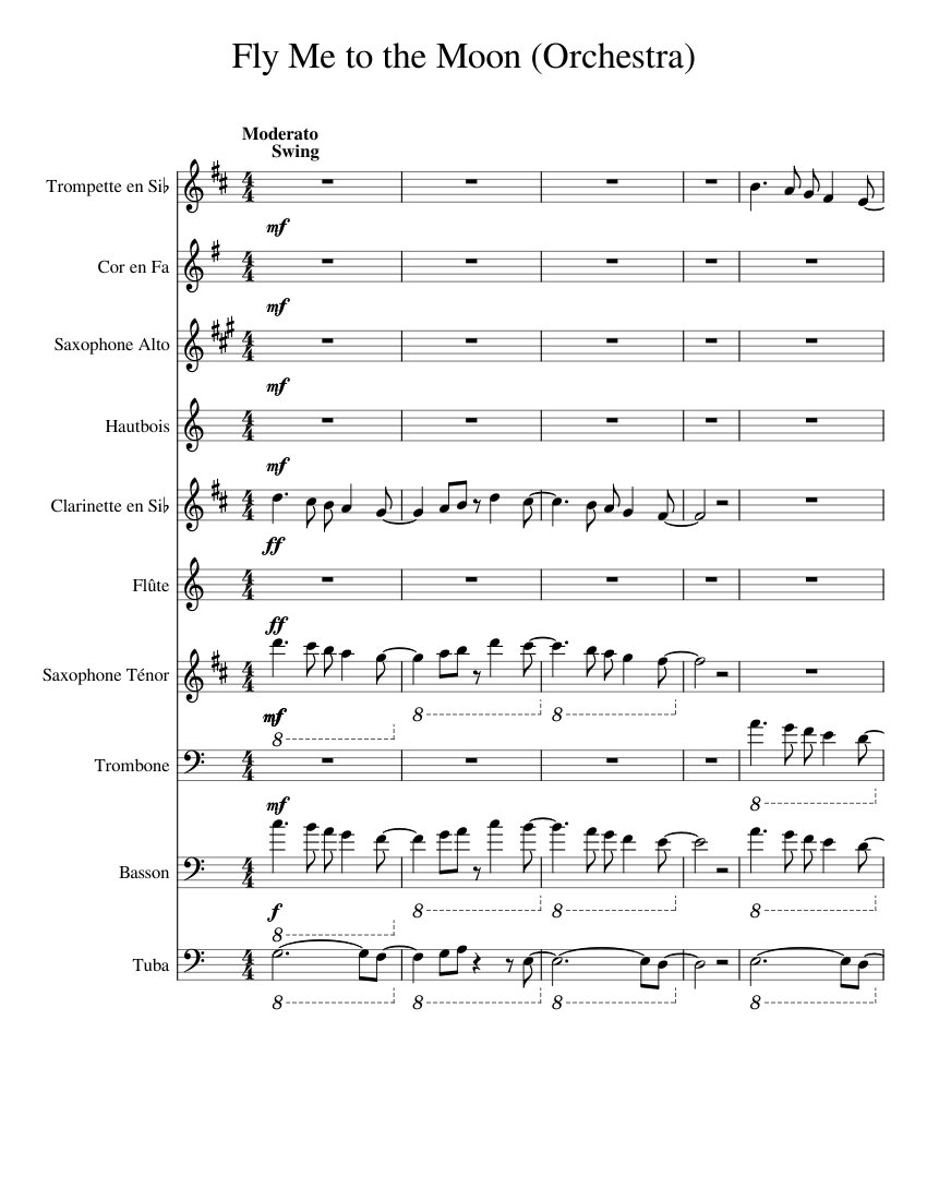Fly Me to the Moon sheet music for Clarinet, Flute, Trumpet, French Horn download free in PDF or ...