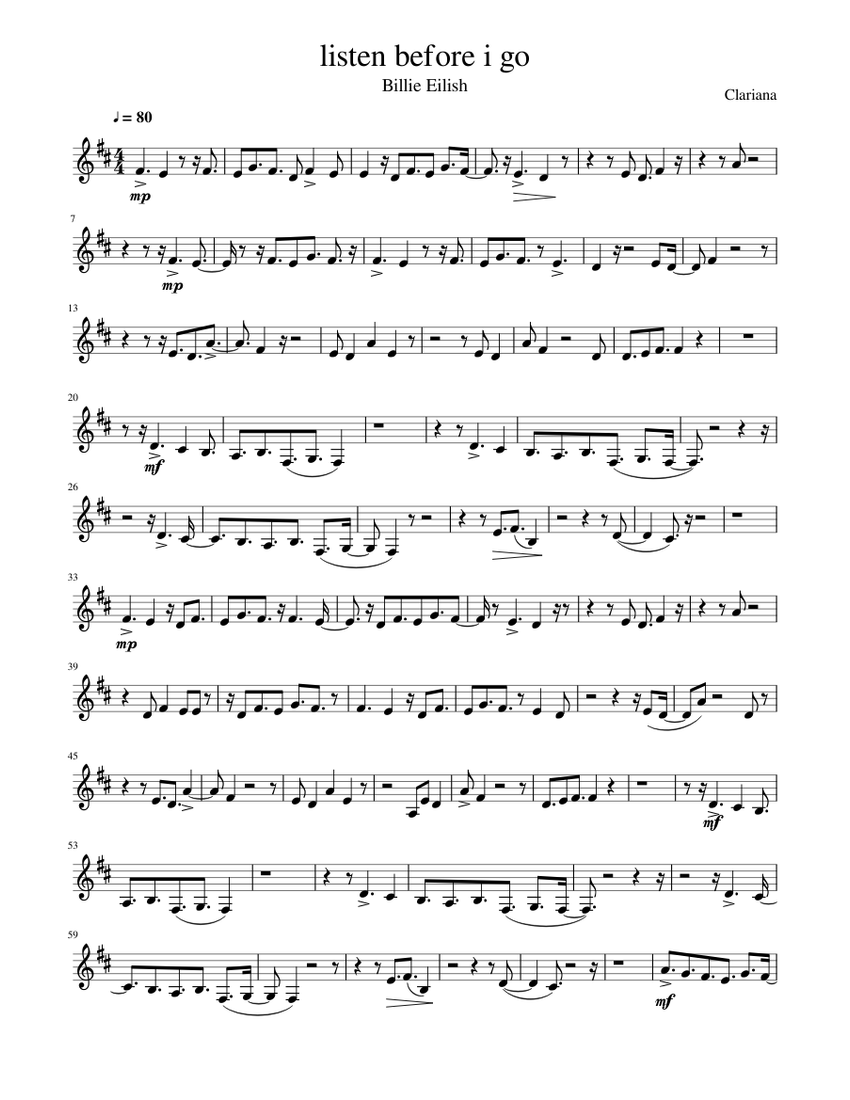 listen before i go Billie Eilish Sheet music for (In B Flat
