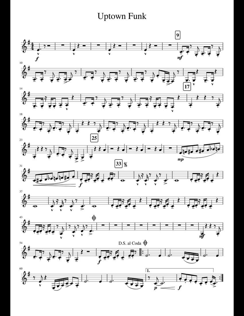 Uptown Funk sheet music for download free in PDF or MIDI