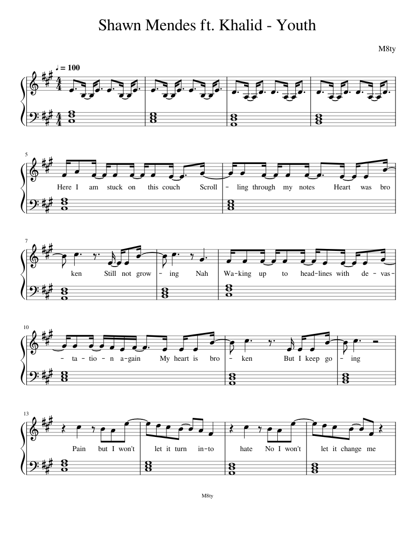 Shawn Mendes ft Khalid Youth Sheet music for Piano Download free in