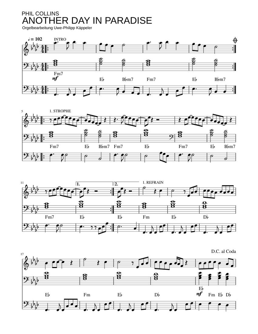 Phil Collins - Another Day in Paradise Sheet music for Violin, Strings - Phil Collins Another Day In Paradise Letra