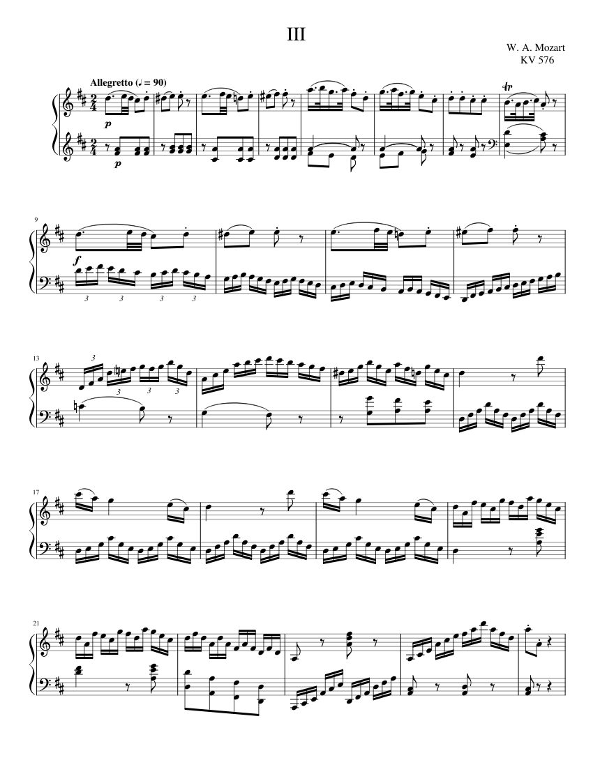 Mozart - Piano Sonata No. 18 in D: Allegretto Sheet music for Piano ...
