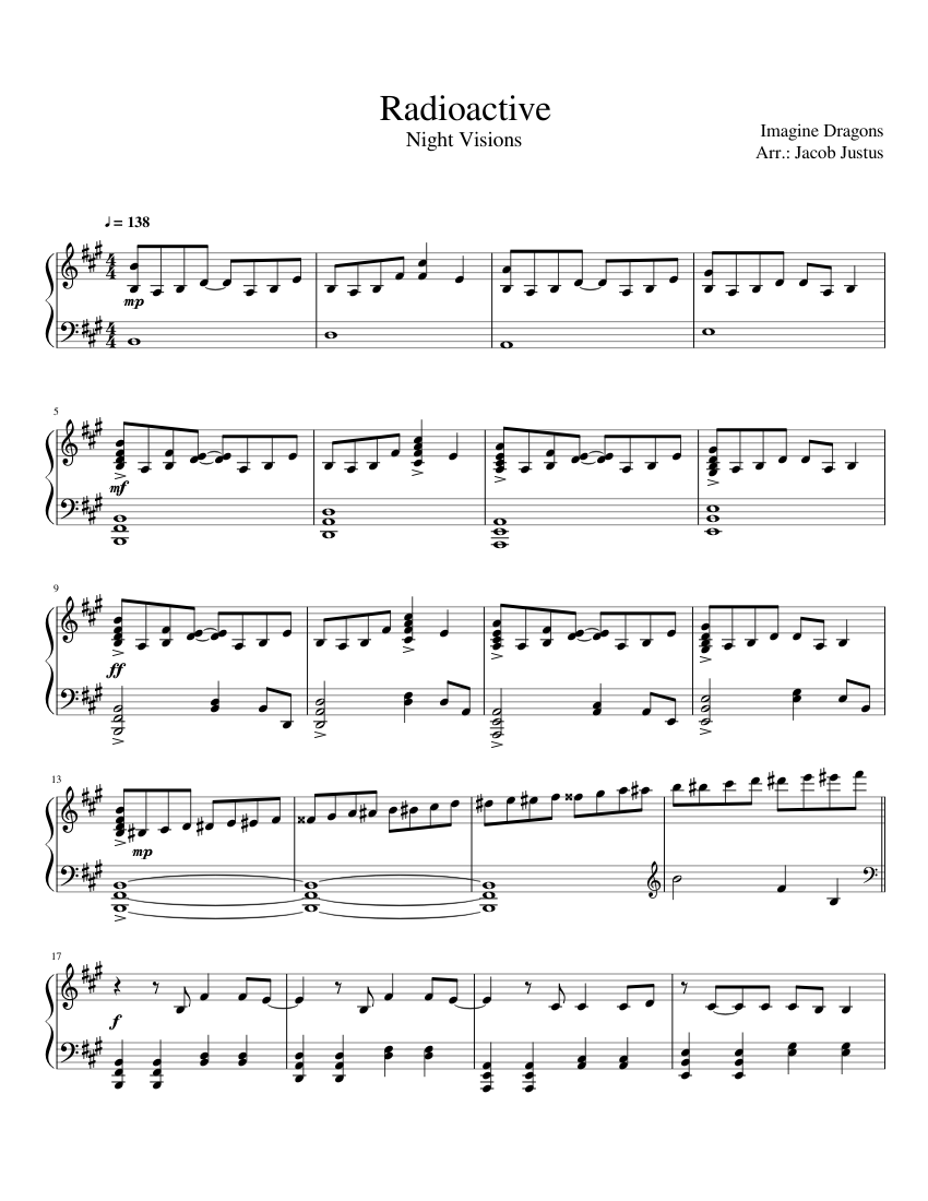 Imagine Dragons - Radioactive Sheet music for Piano | Download free in PDF or MIDI | Musescore.com