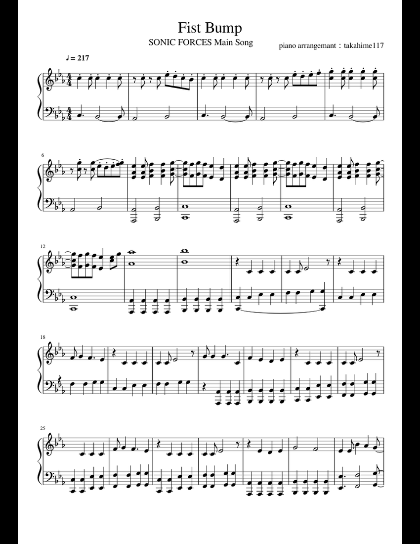 Fist Bumpsonic Forces Sheet Music For Piano Download - 