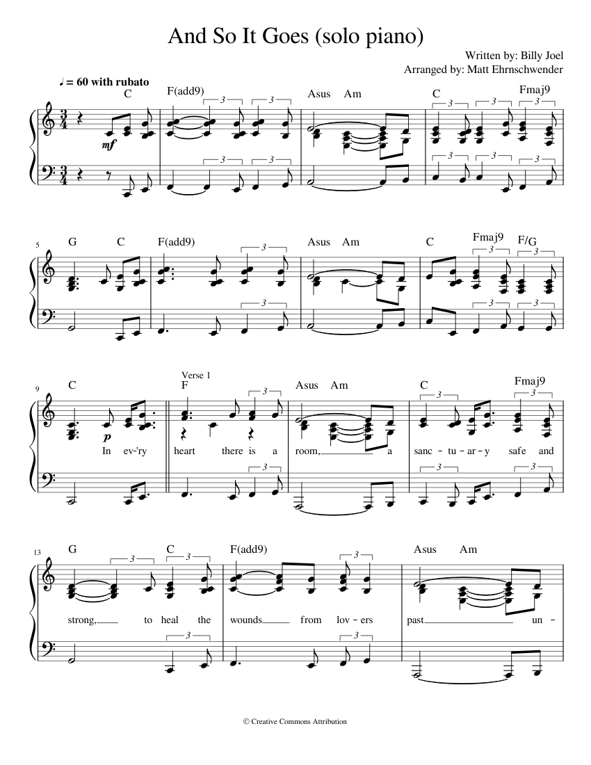 And So It Goes solo piano Sheet music for Piano | Download free in PDF