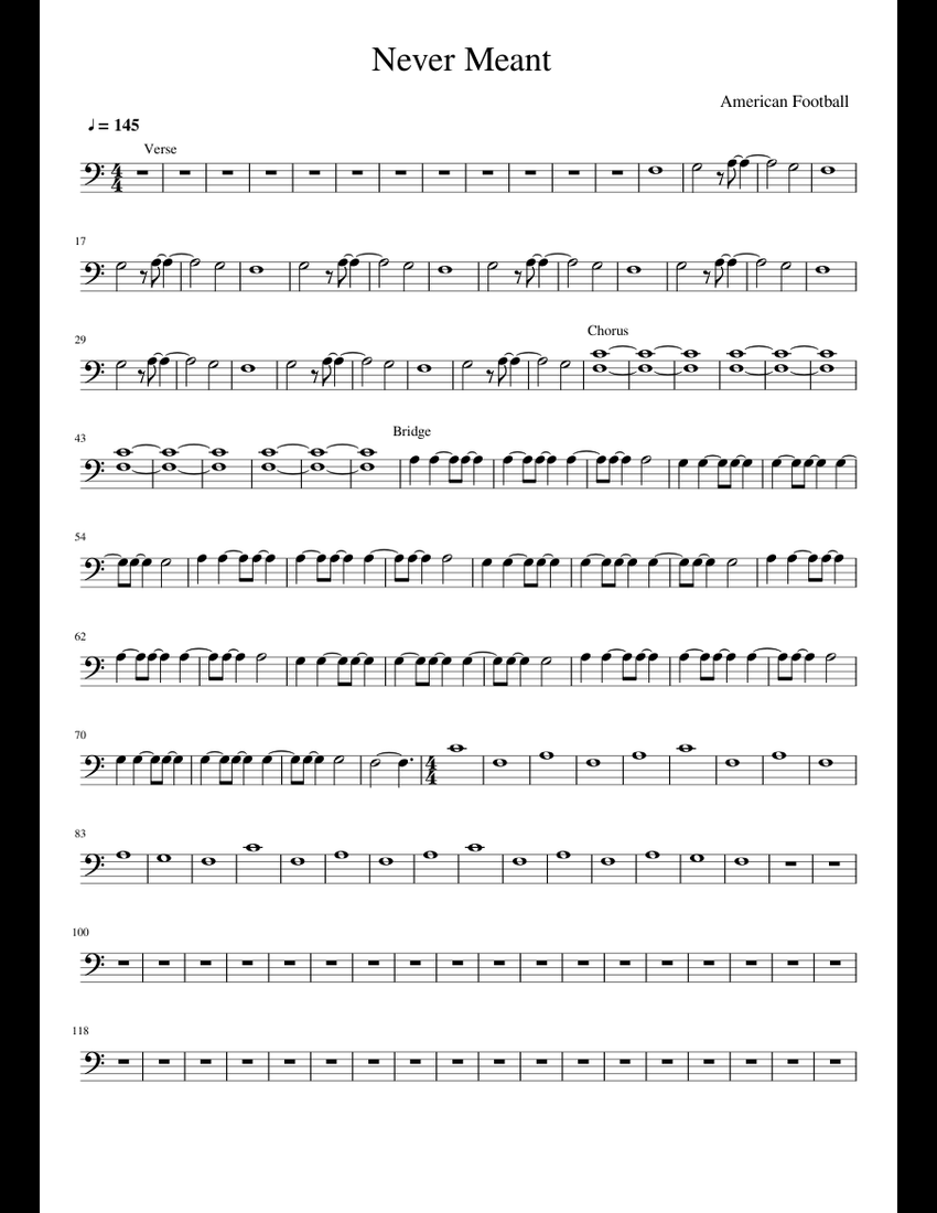Nevermeant - American Football sheet music for Bass download free in