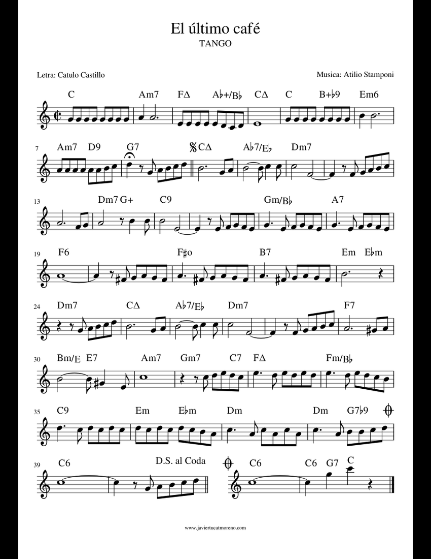 Ultimo Cafe El último café - TANGO sheet music for Piano download free in PDF or MIDI
