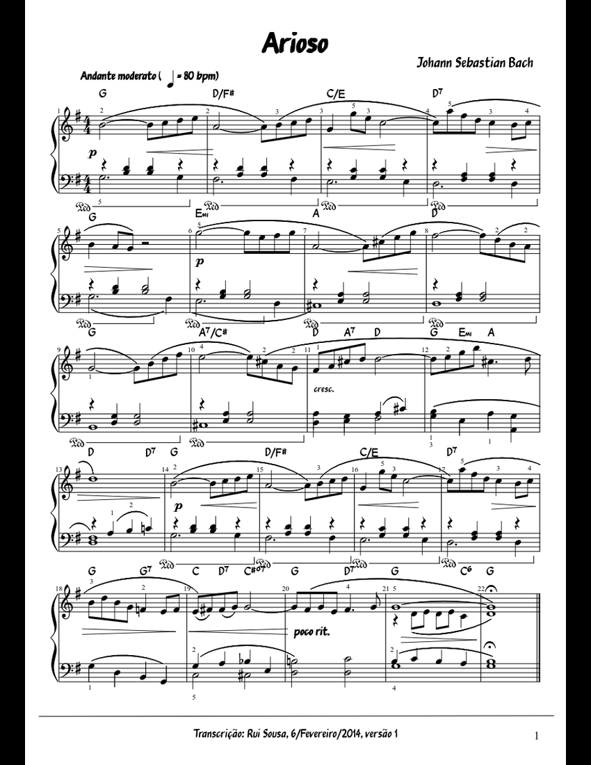 Arioso-Bach sheet music for Piano download free in PDF or MIDI