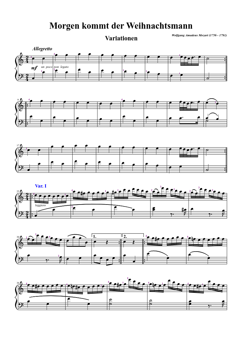 Wolfgang Amadeus Mozart Morgen Kommt Der Weihnachtsmann Sheet