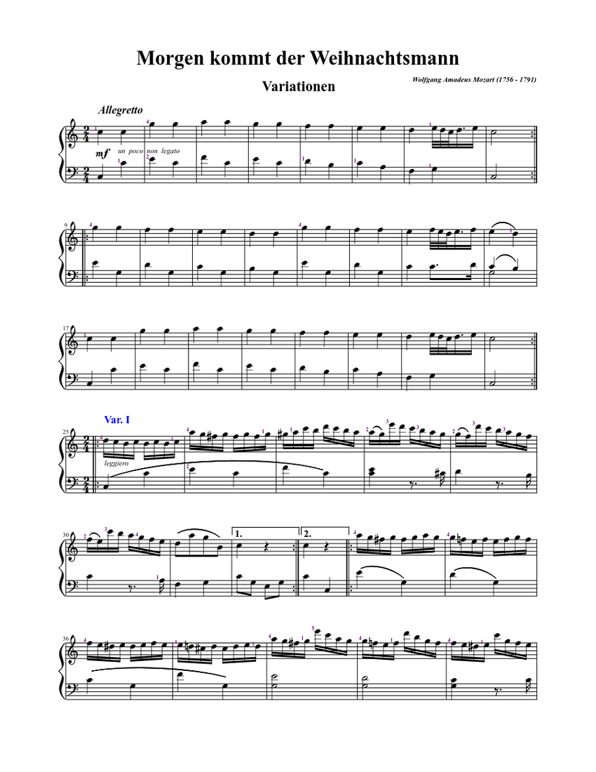 Wolfgang Amadeus Mozart - Morgen kommt der Weihnachtsmann Sheet music