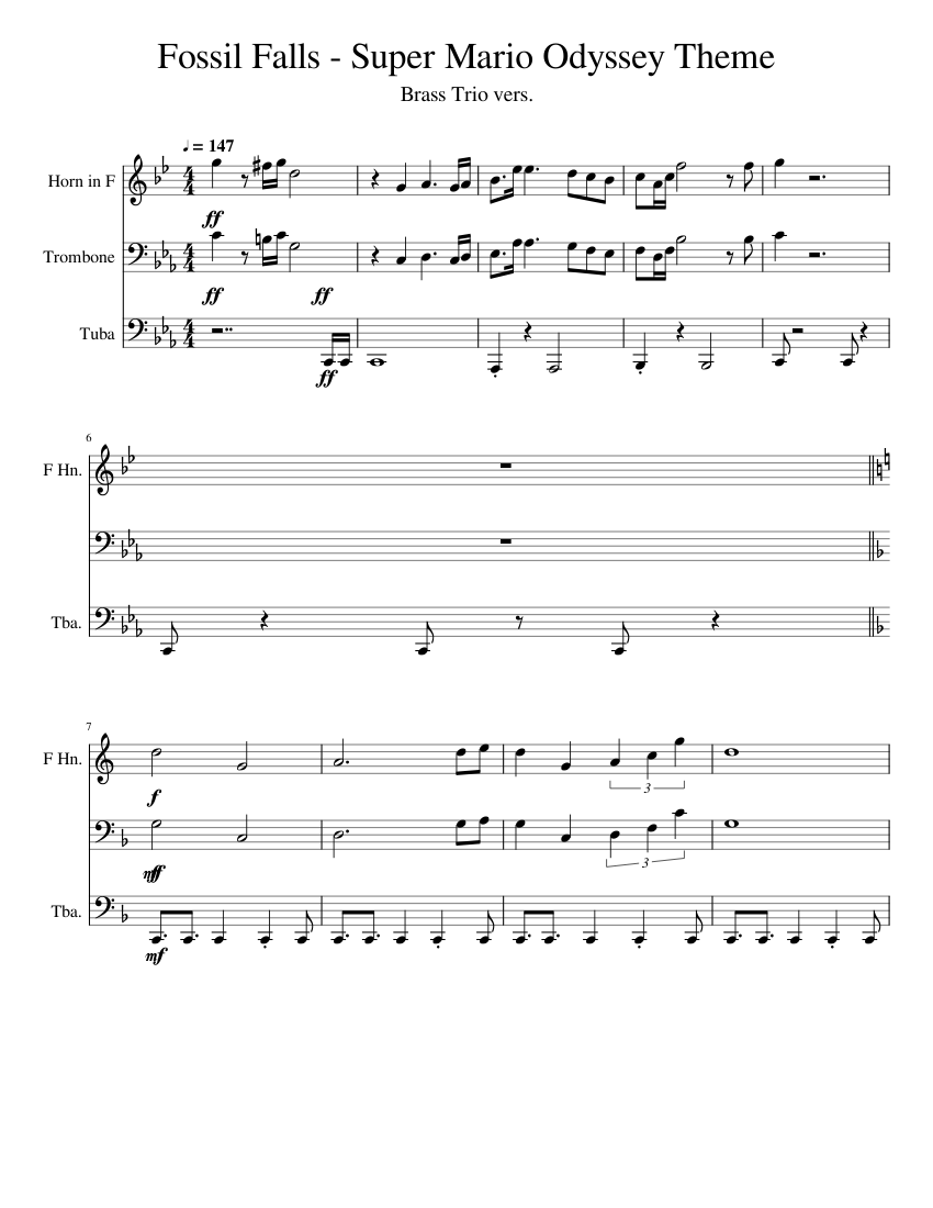 Mario Odyssey Main Theme - Edited for Brass Trio Sheet music for French ...