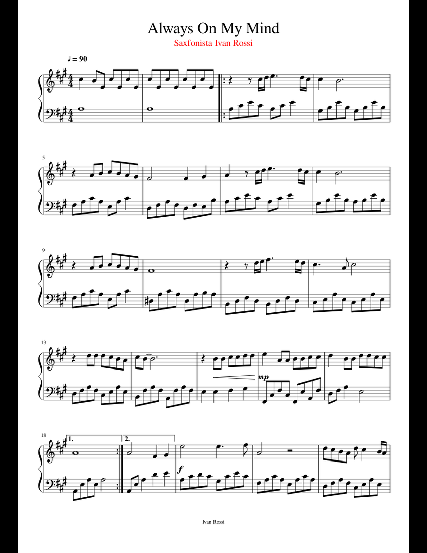 Always On My Mind pdf 1 sheet music for Piano download free in PDF or MIDI