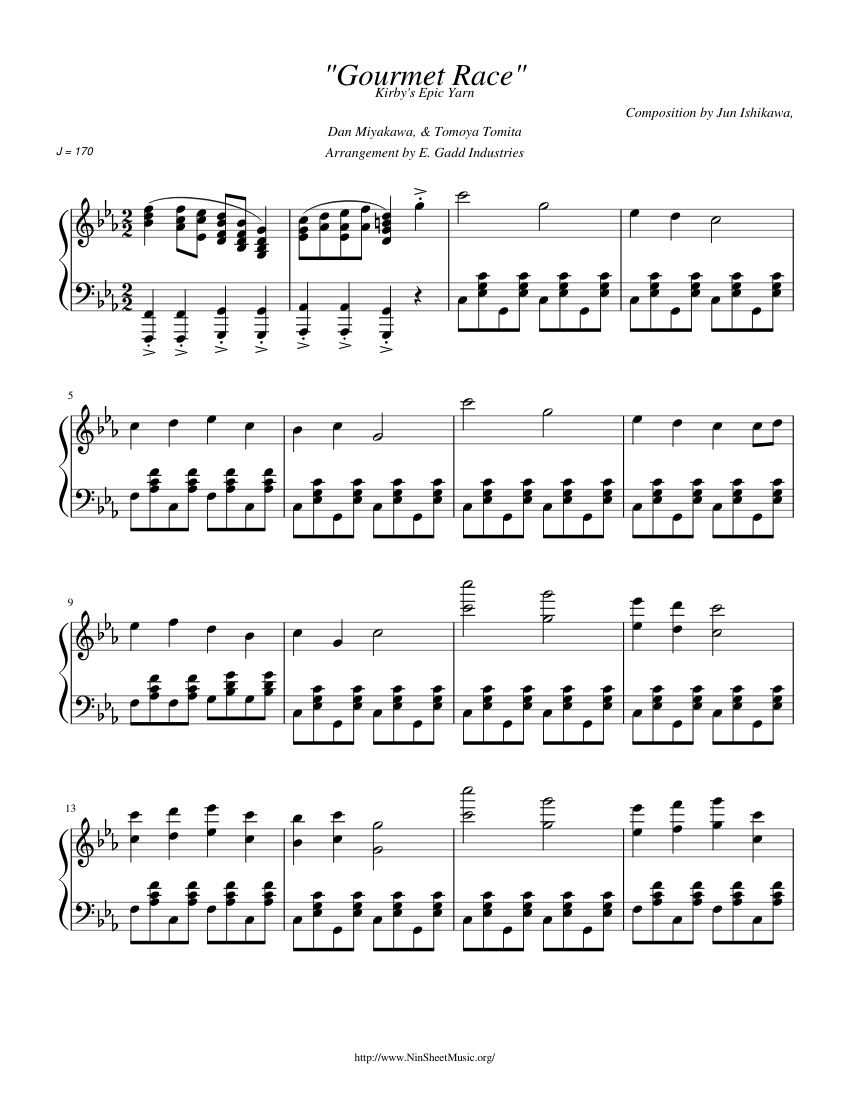 kirby's epic yarn gourmet race sheet music for Piano download free in ...