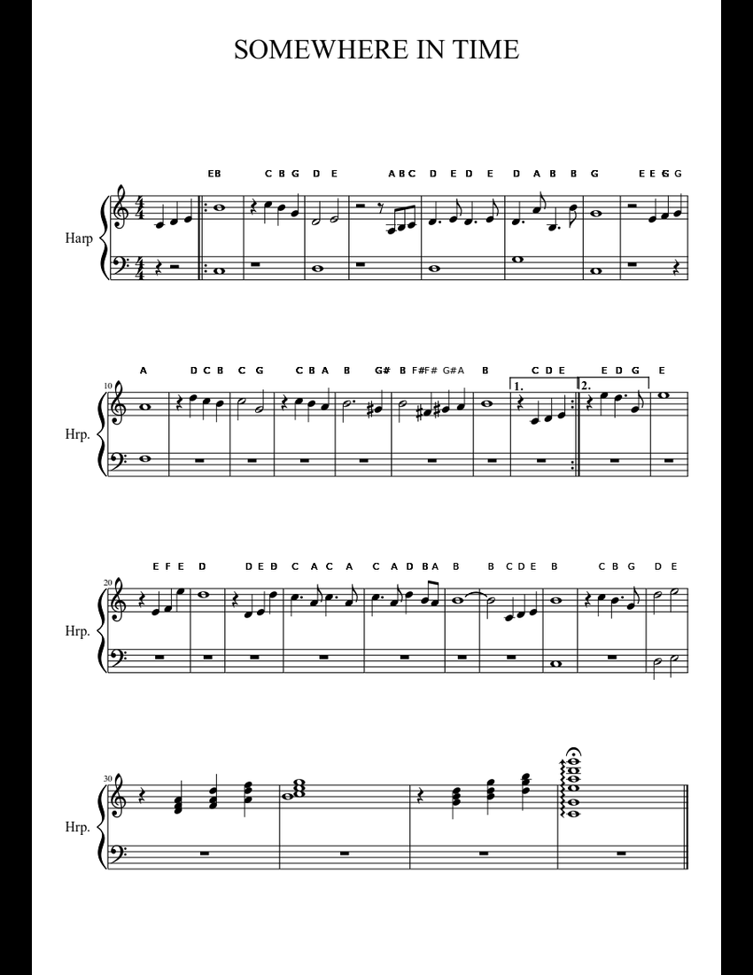 SOMEWHERE IN TIME sheet music download free in PDF or MIDI