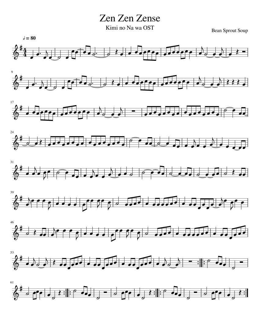 Kimi no Na wa (Your Name) OST - Zen Zen Zense sheet music ...