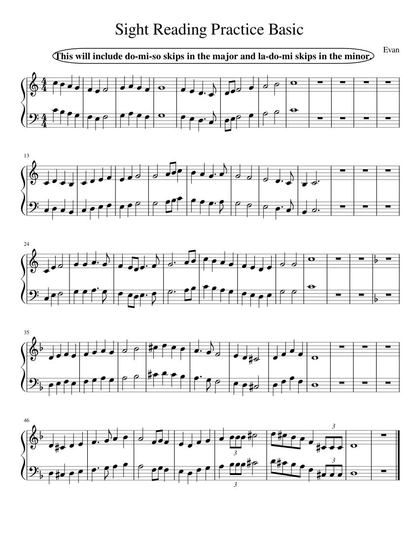 Sight Reading Practice 2 Basic Sheet Music For Piano Download Free In 