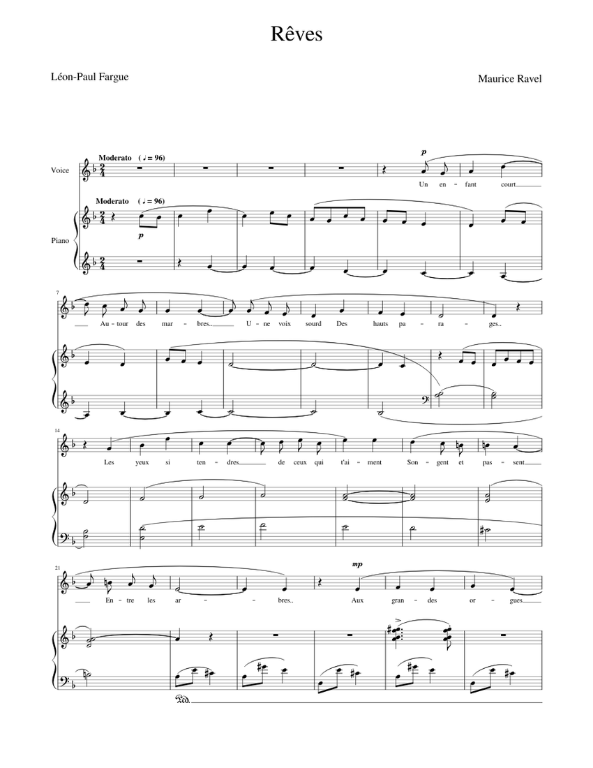 Rêves Maurice Ravel Sheet music for Piano, Oboe Download free in PDF