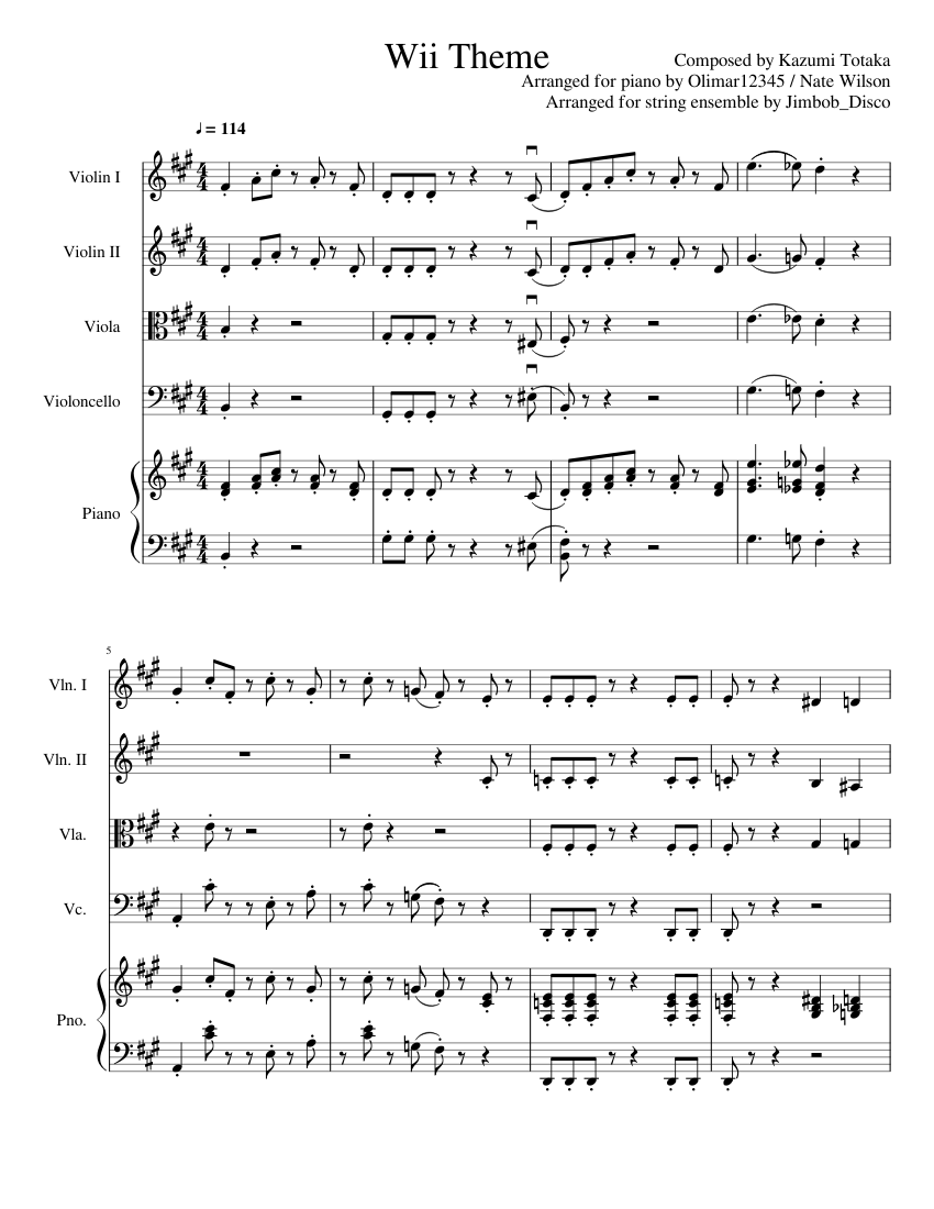 Wii Theme sheet music for Violin, Piano, Viola, Cello download free in