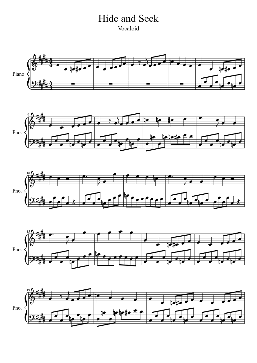 Hide And Seek Sheet Music For Piano Download Free In Pdf Or Midi Musescore Com