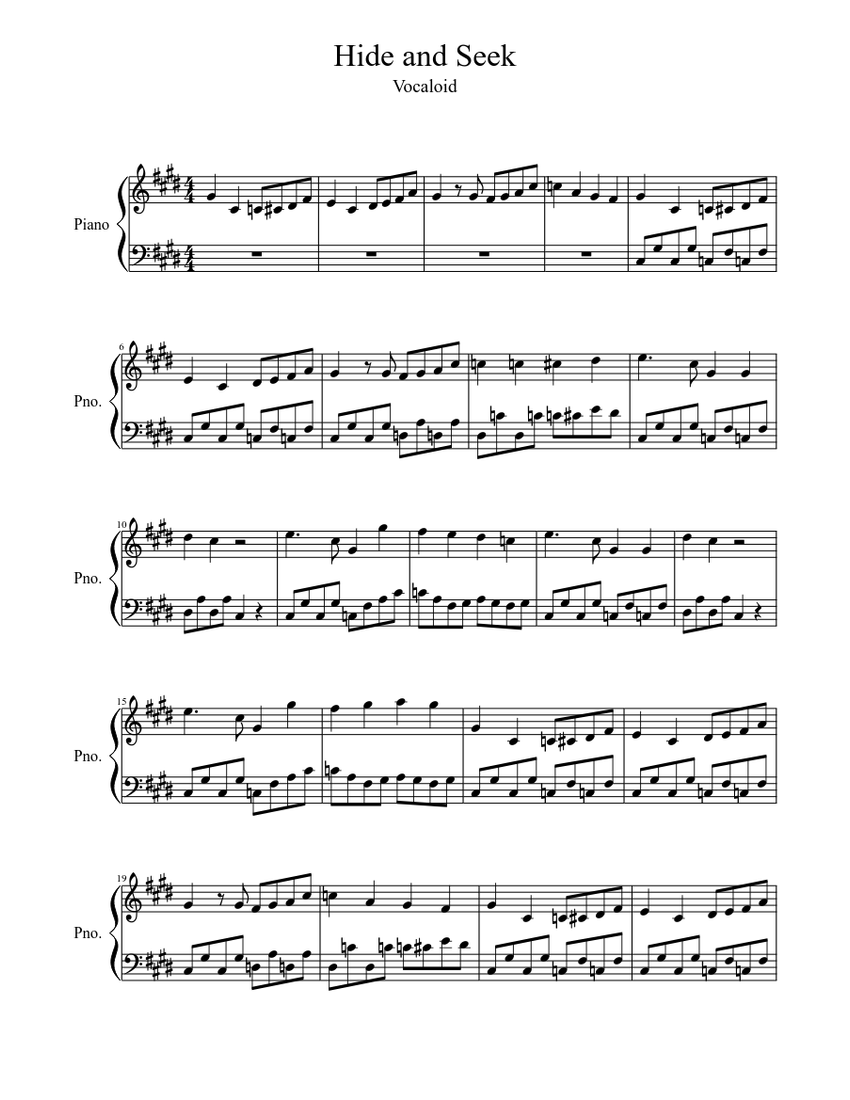 Hide And Seek Sheet Music For Piano Download Free In Pdf Or Midi