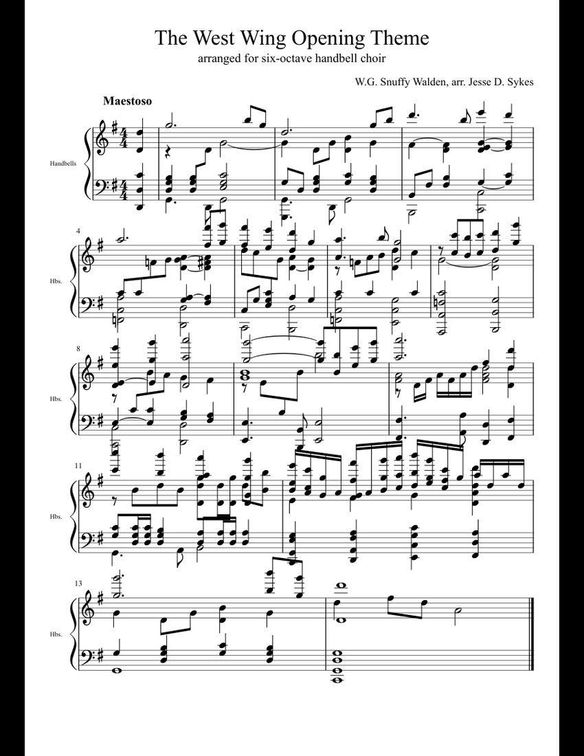 The West Wing Opening Theme Handbells sheet music for Percussion download free in PDF or MIDI