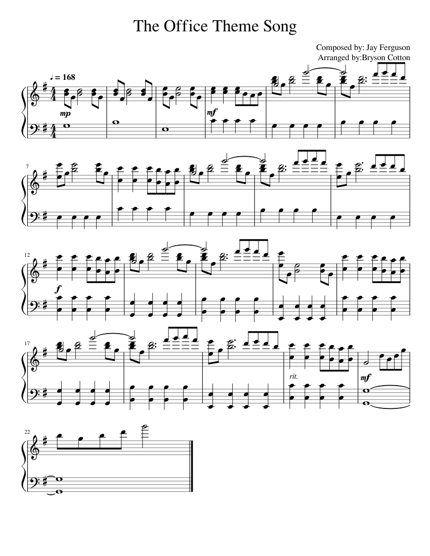 The Office Theme Song sheet music for Piano download free in PDF or MIDI