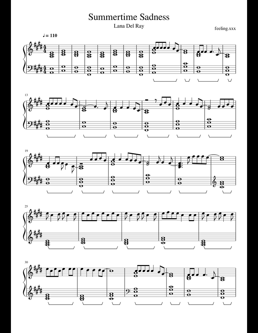 Summertime Sadness sheet music for Piano download free in PDF or MIDI